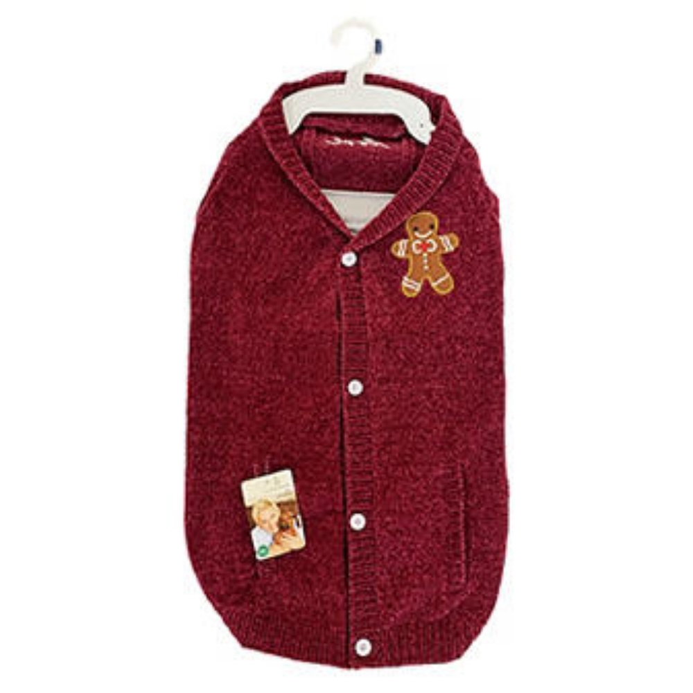 Pet Large Red Chenille Gingerbread Man Cardigan Vest By ED by Ellen DeGeneres